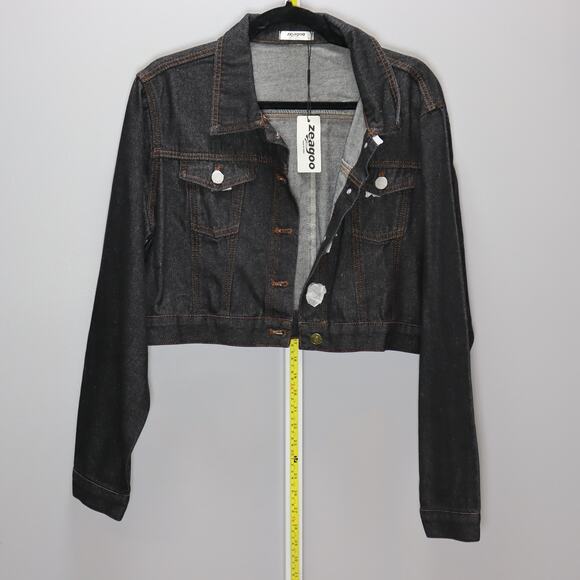 Zeagoo Cropped Black Denim Jacket NWT Women’s XL - Picture 1 of 3